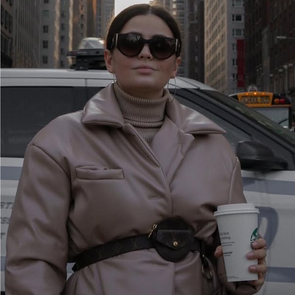 NWT Ligio European Faux Leather belted jacket Coat size zara M - Picture 3 of 6